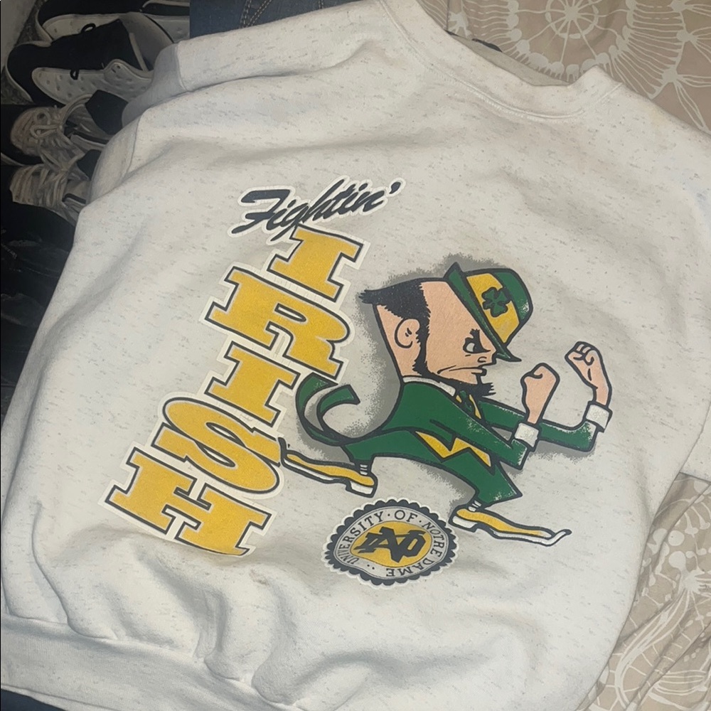 White Crewneck Sweater with Cartoon Graphic